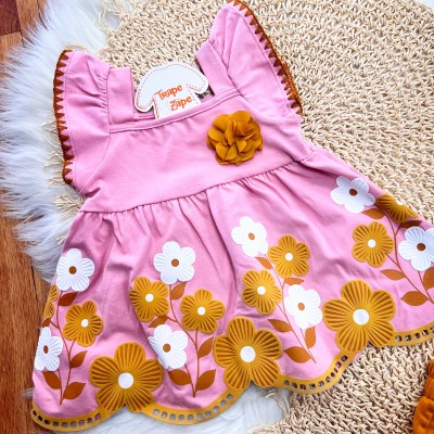 Conj. Batinha com Flores e Short - Rose e Caramelo